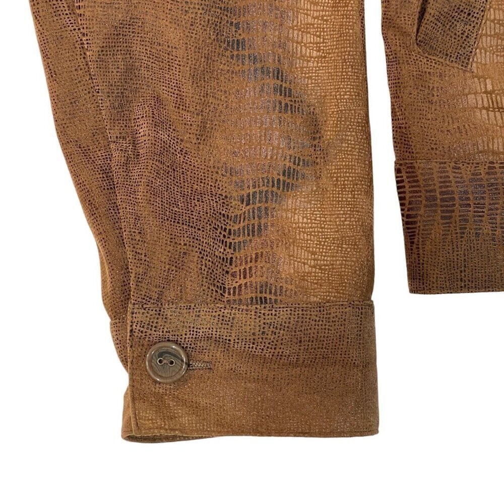 BIRCH HILL Snakeskin Moto Trucker Jacket Women Medium Brown Multi Faux‎ Suede - Picture 7 of 14